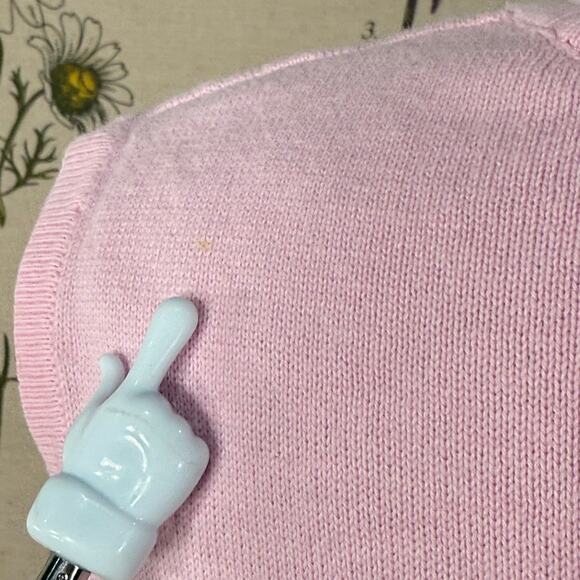 Y2k Pink Sleeveless Embroidered Frog Knit Top Grandma Whimsy Twee Novelty 2010 L - Picture 10 of 10